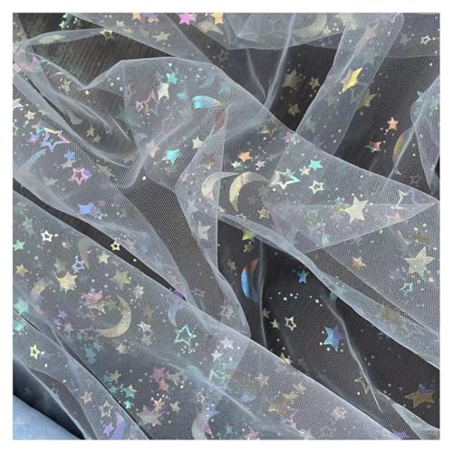 AMateschitz Glitzer Netzstoff Organza Glänzende Tüllstoff mit Sternen Mond Pailletten Heißprägung Tüll Dekostoff Sparkly Tüllband Stoff für DIY Nähen Kleidung Hochzeit Party Geschenk Deko Weiß 1M*1M AMateschitz Glitzer Netzstoff Organza Glänzende Tüllstoff mit Sternen Mond Pailletten Heißprägung Tüll Dekostoff Sparkly Tüllband Stoff für DIY Nähen Kleidung Hochzeit Party Geschenk Deko Weiß 1M*1M von AMateschitz