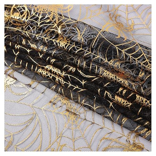 AMateschitz Halloween Netzstoff mit Spinnennetz Spinnen Druck Tüllstoff Spinnweb Spitzenstoff Netzgewebe mit Spiderweb Muster für Halloween Spukhau Häuse Garten Gruselsze Gold #1 100x160cm von AMateschitz