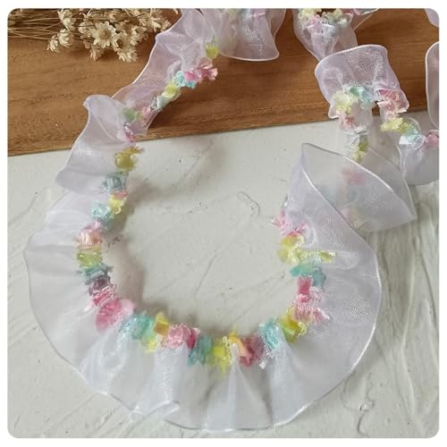 AMateschitz Organza Spitzenborte 2cm Breite Rüschen Spitzen Elastische Spitzenborte Stretch Spitze Meterware Plissierte Spitzenbesatz Trim Spitzenstoff Rüschenbesatz zum Nähen DIY Basteln Bunt 100cm von AMateschitz