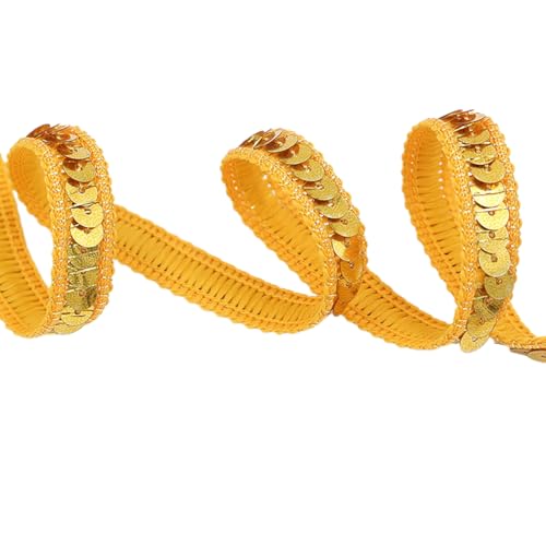 AMateschitz Paillettenband 12MM Breite Bunte Pailletten Bänder Flache Glitzerband Borten Glitzer Pailletten Trim Glänzende Paillettenborte für DIY Handwerk Nähen Kleidung Schmuck Gelb 25M von AMateschitz