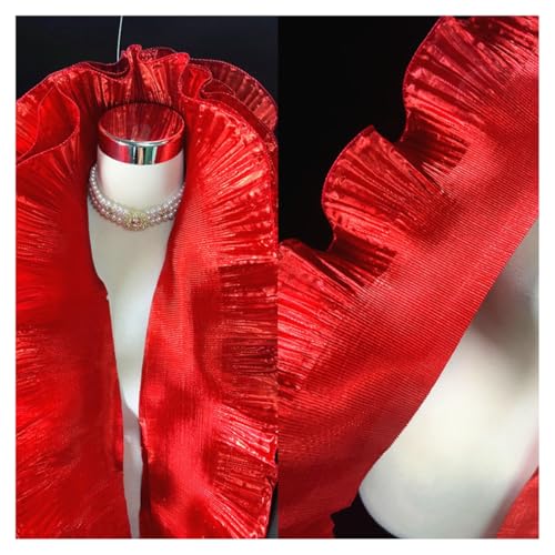 AMateschitz Plissiert Spitzenstoff Glänzend Rüschenstoff Organza Plissee Tüll Rüschenbesatz Spitzenborte mit Rüschen Rüschenband für DIY Basteln Handwerk Nähen Hochzeitskleid Rot 1 Yard von AMateschitz