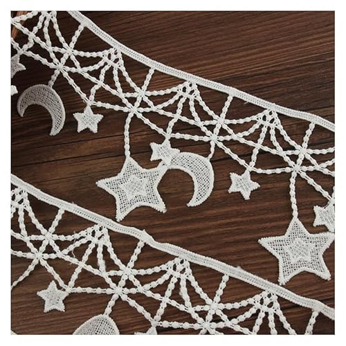AMateschitz Spitzenbänd 10.5cm Breite Sterne Mond Spitzenborte Vintage Stickerei Spitzenband Besticktes Spitzenbesatzband Spitzenbesatz Zierband Spitzen für DIY Nähen Kostüm Handwerk Weiß 10 Yard von AMateschitz