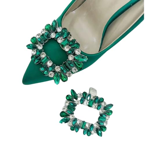 AMateschitz Strass Kristall Metall Schuhclips Pferdeaugenform Schuhschnallen Glitzer Rhinestone Schuhclips Kristall-Schuhklammern Dekorative Schuh Schmuckclips für Damen-High-Heels Grün 2 Stück von AMateschitz