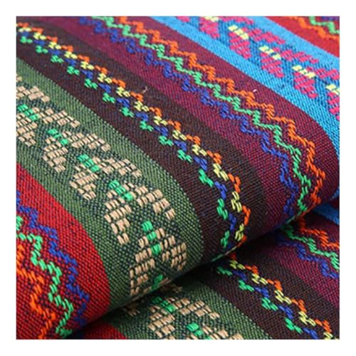 AMateschitz Vintage Jacquard Stoffe Ethnischer Stil Patchwork Stoffe Ethno Drucken Möbelstoff Exotischer Blumenmuster Dekostoffe Meterware, Für Heimdekoration Nähen Quilt DIY Grün-Braun-Rot 1M von AMateschitz