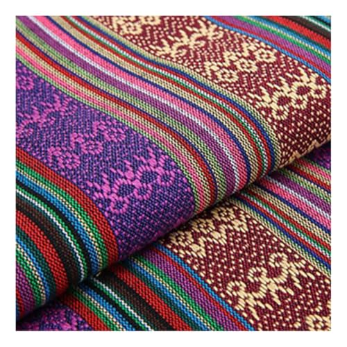AMateschitz Vintage Jacquard Stoffe Ethnischer Stil Patchwork Stoffe Ethno Drucken Möbelstoff Exotischer Blumenmuster Dekostoffe Meterware, Für Heimdekoration Nähen Quilt DIY Lila-Rot 1M von AMateschitz
