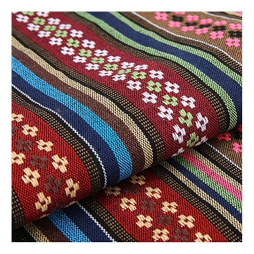 AMateschitz Vintage Jacquard Stoffe Ethnischer Stil Patchwork Stoffe Ethno Drucken Möbelstoff Exotischer Blumenmuster Dekostoffe Meterware, Für Heimdekoration Nähen Quilt DIY Rot-Blau-Braun 1M von AMateschitz