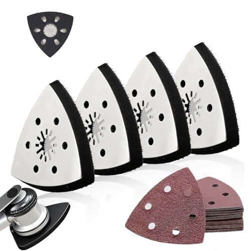 4 stück Schleifplatte Dreieck 93 mm + 24pcs Schleifpapier Dreieckschleifer, Multitool Schleifplatte mit Metallplatte und Starker Haftung für Holz, Metall, Kunststoff und Steinoberflächen Sowie Ecken von AN-WATTY