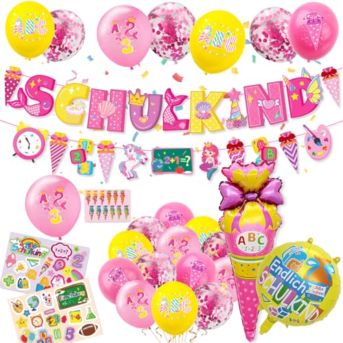 AN-WATTY Deko Einschulung Mädchen 2025, Einschulung Deko Mädchen, 2 Rote Meerjungfrauen und Einhorn-Girlande + 2 Große Folienballons + 22 Luftballons + 3 Kinderaufkleber AN-WATTY Deko Einschulung Mädchen 2025, Einschulung Deko Mädchen, 2 Rote Meerjungfrauen und Einhorn-Girlande + 2 Große Folienballons + 22 Luftballons + 3 Kinderaufkleber von AN-WATTY