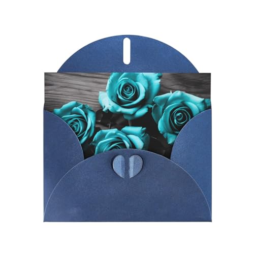ANABPRMA Schwarz-Weiß-Blaugrün-Graue Rosen-Blumen, doppelseitiger Glitzer-Karton, Einladungen für Weihnachten, Geburtstag, Valentinstag, Hochzeit und Party, Umschläge im Lieferumfang enthalten von ANABPRMA