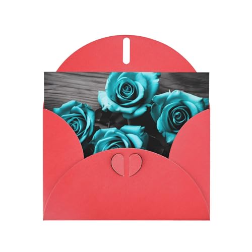 ANABPRMA Schwarz-Weiß-Blaugrün-Graue Rosen-Blumen, doppelseitiger Glitzer-Karton, Einladungen für Weihnachten, Geburtstag, Valentinstag, Hochzeit und Party, Umschläge im Lieferumfang enthalten von ANABPRMA
