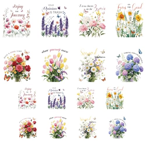 ANATTASOUL 16Pcs Bügelbilder für Textilien Blumen und Schmetterlinge Bügelbilder Erwachsene 6.5 x 8 CM/18 x 22 CM Schnell & Einfach DIY Sticker zum Aufbügeln für Kleidung, Hosen, Hüte, Taschen von ANATTASOUL