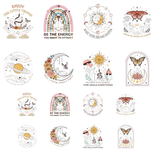 ANATTASOUL 16Pcs Bügelbilder für Textilien Bohemian-Blumen Bügelbilder Erwachsene 6.5 x 8 CM/18 x 22 CM Schnell & Einfach DIY Sticker zum Aufbügeln für Kleidung, Hosen, Hüte, Taschen von ANATTASOUL