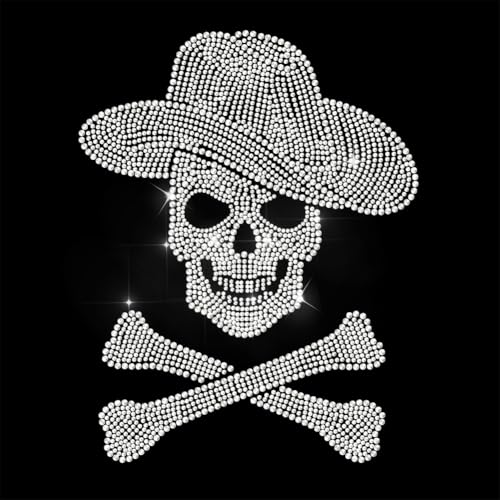 ANATTASOUL Bügeleisen Auf Strass Transfer Aufkleber Bügelaufkleber Cowboy Schädel Bügelbilder für Textilien Glitzer Strass Für Kleidung Hut Tragetasche DIY Kunsthandwerk Geschenke Festival von ANATTASOUL