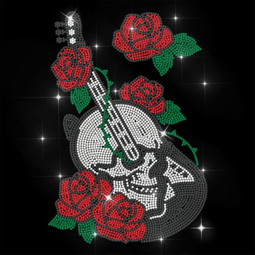 ANATTASOUL Bügeleisen Auf Strass Transfer Aufkleber Bügelaufkleber Gitarre und Rose Bügelbilder für Textilien Glitzer Strass Für Kleidung Hut Tragetasche DIY Kunsthandwerk Geschenke Festival von ANATTASOUL
