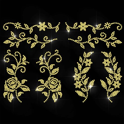 ANATTASOUL Bügeleisen Auf Strass Transfer Aufkleber Bügelaufkleber Goldene Blumengrenze Bügelbilder für Textilien Glitzer Strass Für Kleidung Hut Tragetasche DIY Kunsthandwerk Geschenke Festival von ANATTASOUL