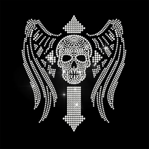 ANATTASOUL Bügeleisen Auf Strass Transfer Aufkleber Bügelaufkleber Kreuz und Totenkopfflügel Bügelbilder für Textilien Glitzer Strass Für Kleidung Hut Tragetasche DIY Kunsthandwerk Geschenke Festival von ANATTASOUL