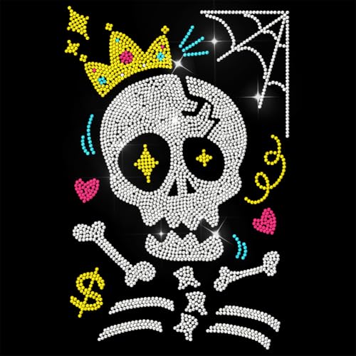 ANATTASOUL Bügeleisen Auf Strass Transfer Aufkleber Bügelaufkleber Schädel Bügelbilder für Textilien Glitzer Strass Für Kleidung Hut Tragetasche DIY Kunsthandwerk Geschenke Festival von ANATTASOUL