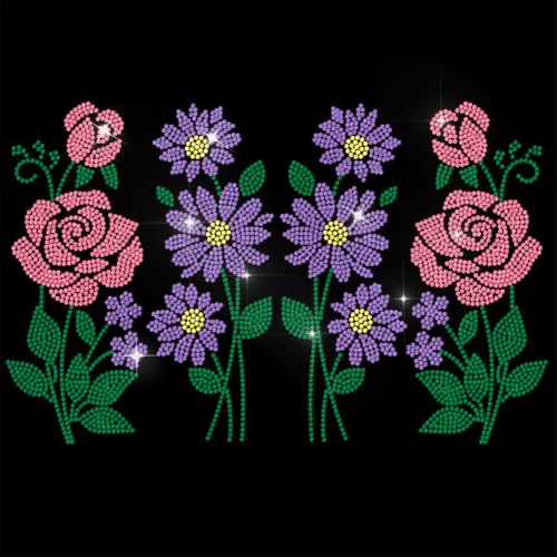 ANATTASOUL Bügeleisen Auf Strass Transfer Aufkleber Kristall Bügelaufkleber Blumen Rose Gänseblümchen Hotfix Bling Strass Patch Für Kleidung Hut Tragetasche DIY Kunsthandwerk Geschenke Festival von ANATTASOUL