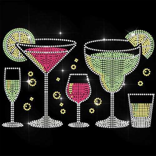 ANATTASOUL Bügeleisen Auf Strass Transfer Aufkleber Bügelaufkleber Cocktail Bügelbilder für Textilien Glitzer Strass Für Kleidung Hut Tragetasche DIY Kunsthandwerk Geschenke Festival von ANATTASOUL