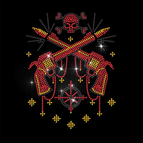 ANATTASOUL Bügeleisen Auf Strass Transfer Aufkleber Kristall Bügelaufkleber Gewehre und Schädel Hotfix Bling Strass Patch Für Kleidung Hut Tragetasche DIY Kunsthandwerk Geschenke Festival von ANATTASOUL