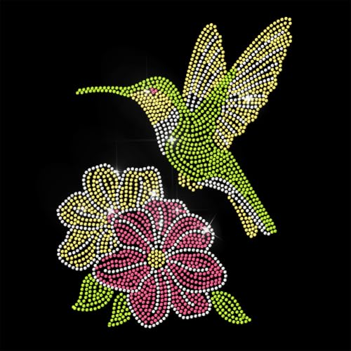 ANATTASOUL Bügeleisen Auf Strass Transfer Aufkleber Kristall Bügelaufkleber Kolibri und Hibiskusblüten Hotfix Bling Strass Patch Für Kleidung Hut Tragetasche DIY Kunsthandwerk Geschenke Festival von ANATTASOUL