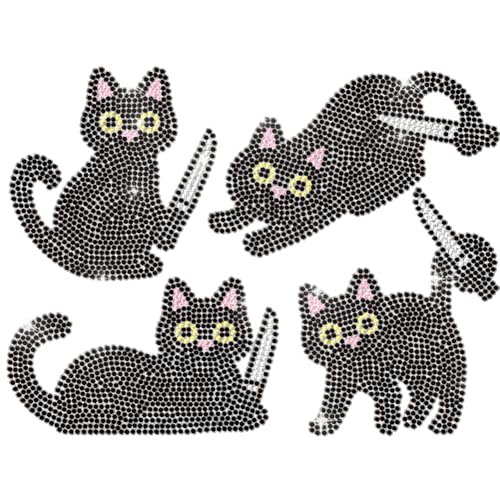 ANATTASOUL Bügeleisen Auf Strass Transfer Aufkleber Bügelaufkleber Katze mit Messer Bügelbilder für Textilien Glitzer Strass Für Kleidung Hut Tragetasche DIY Kunsthandwerk Geschenke Festival von ANATTASOUL