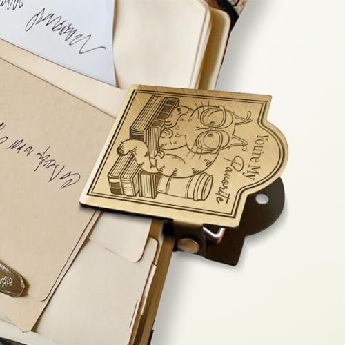 ANATTASOUL Messing-Binder-Clip, Vintage, lustige Katze und Buch, Büroklammer für Tagebücher, robuste Metall-Buchklammer für Notizbücher, Lesezeichen, Seitenhalter von ANATTASOUL
