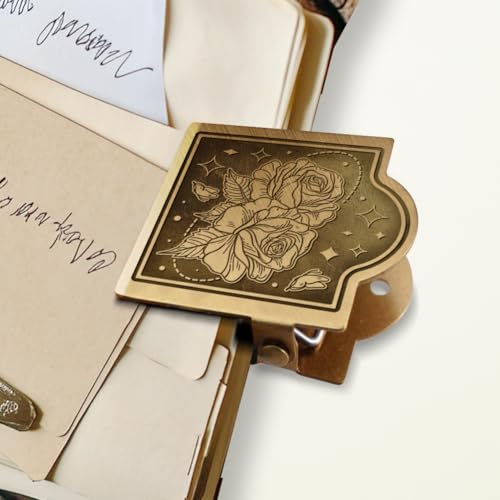 ANATTASOUL Messing-Binder-Clip, Vintage-Blumen und Schmetterlinge, Büroklammer für Tagebücher, robuste Metall-Buchklammer für Notizbücher, Lesezeichen, Seitenhalter von ANATTASOUL