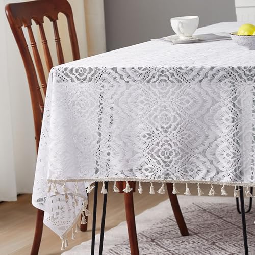 ANAZOZ 140x180 cm Tischdecke Rechteckig, Tischdeko Abwaschbare für Esstisch Polyester Blumenbestickte Spitze mit Quasten ANAZOZ 140x180 cm Tischdecke Rechteckig, Tischdeko Abwaschbare für Esstisch Polyester Blumenbestickte Spitze mit Quasten von ANAZOZ
