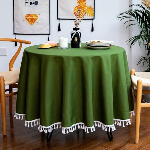 ANAZOZ Abwaschbare Tischdecke Rund 140cm, Tischdecke Leinen Tischdecke für Esstisch Einfarbig Grün mit Fransen ANAZOZ Abwaschbare Tischdecke Rund 140cm, Tischdecke Leinen Tischdecke für Esstisch Einfarbig Grün mit Fransen von ANAZOZ