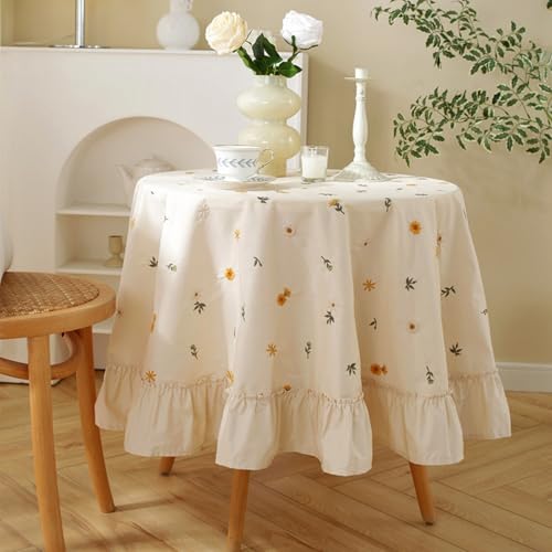 ANAZOZ Runde Tischdecke 120cm, Tischdecke Beige Baumwolle Tischdeko Hochzeit Rustikal Zum Sticken, mit Rüschen ANAZOZ Runde Tischdecke 120cm, Tischdecke Beige Baumwolle Tischdeko Hochzeit Rustikal Zum Sticken, mit Rüschen von ANAZOZ