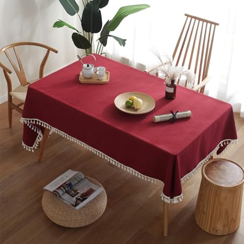 ANAZOZ Tischdecke 120x180cm Rechteckig, Tischtuch Polyester Abwaschbar Tischdecke Hochzeit Deko Einfarbig Rot mit Fransen ANAZOZ Tischdecke 120x180cm Rechteckig, Tischtuch Polyester Abwaschbar Tischdecke Hochzeit Deko Einfarbig Rot mit Fransen von ANAZOZ