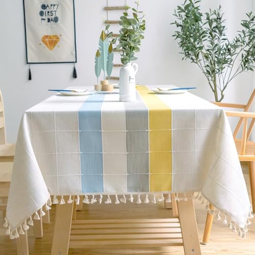 ANAZOZ Tischdecke 140x140cm Quadratisch, Tischtücher Baumwolle Leinen Abwaschbar Tischtücher Hochzeit Dreifarbiges Plaid mit Fransen ANAZOZ Tischdecke 140x140cm Quadratisch, Tischtücher Baumwolle Leinen Abwaschbar Tischtücher Hochzeit Dreifarbiges Plaid mit Fransen von ANAZOZ