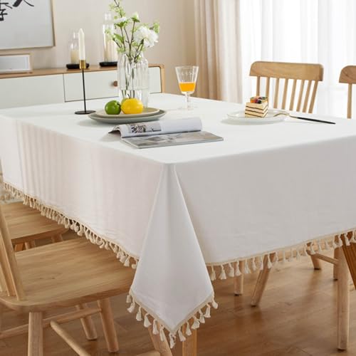 ANAZOZ Tischdecke 140x250cm Rechteckig, Tischdecken Baumwolle Abwaschbar Tischdecke Hochzeit Deko Einfarbig Weiß mit Fransen ANAZOZ Tischdecke 140x250cm Rechteckig, Tischdecken Baumwolle Abwaschbar Tischdecke Hochzeit Deko Einfarbig Weiß mit Fransen von ANAZOZ