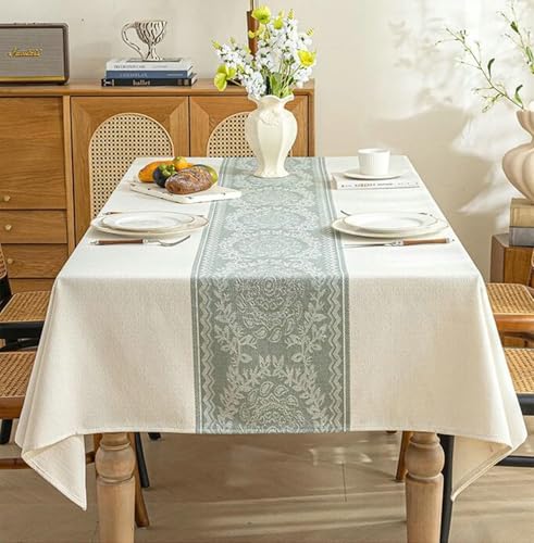 ANAZOZ Tischdecke Rechteckig 260 cm Lang, Tischtücher Abwischbare Wachstuch Baumwolle Leinen mit Blumenstickerei ANAZOZ Tischdecke Rechteckig 260 cm Lang, Tischtücher Abwischbare Wachstuch Baumwolle Leinen mit Blumenstickerei von ANAZOZ
