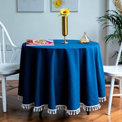 ANAZOZ Tischdecke Rund 160cm, Tischdecke Baumwolle Leinen Tischdecke Hochzeit Deko Einfarbig Dunkelblau mit Fransen ANAZOZ Tischdecke Rund 160cm, Tischdecke Baumwolle Leinen Tischdecke Hochzeit Deko Einfarbig Dunkelblau mit Fransen von ANAZOZ