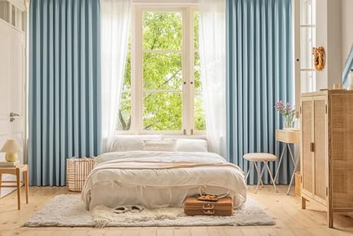 ANAZOZ Vorhänge Für Fenster, Vorhänge Blickdicht mit Ösen 2er Set 107x244cm (Breite x Höhe) Vorhang Polyester Einfarbig Blau von ANAZOZ