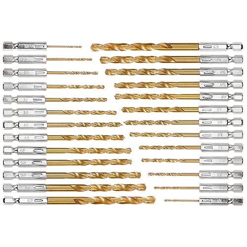 26 Teiliges Sechskant Bohrer Set, 1,5-6,5mm Bohrer mit Sechskantschaft, Schnellwechsel Bohrer Sechskant Schaft für Metall, Zubehör Schlagbohrmaschine von ANBOO