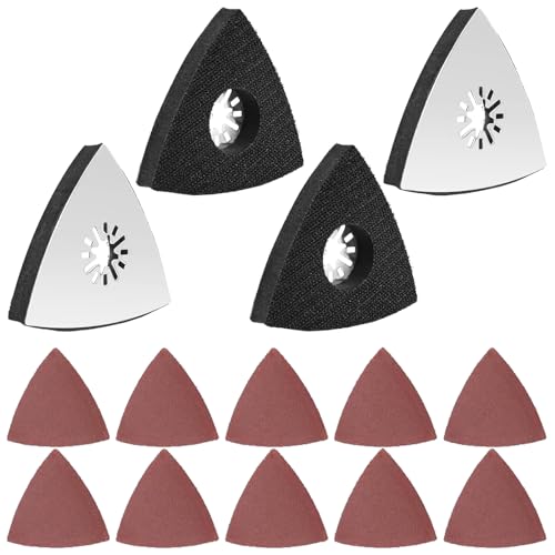 4 x Dreieck Schleifteller, Multitool Schleifplatte 80mm, Mit 10 x Schleifpapier Dreieckschleifer Geeignet Zum Schleifen, Polieren, Entrosten, Holz, Metall, Hartplastik, Putz von ANBOO