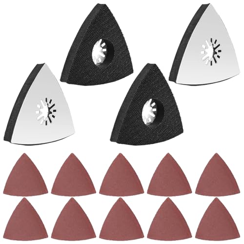 4 x Dreieck Schleifteller, Fein Schleifplatte, Multitool Schleifplatte 80mm, Professional Schleifplatte Zubehör, Mit 10 x Schleifpapier Dreieckschleifer Geeignet Zum Schleifen Und Polieren von ANBOO