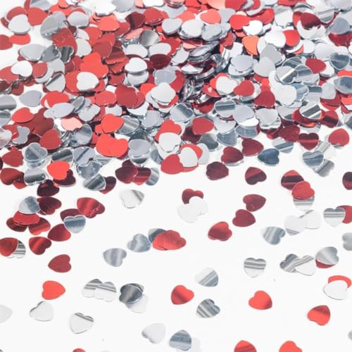 ANBOO 4 Stück rotes Herz-Konfetti, 10 mm, silberfarbenes Herz-Konfetti, Tischkonfetti für Party, Hochzeit und als Valentinstagsdekoration von ANBOO