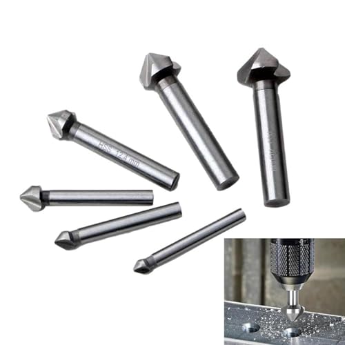 ANBOO 6 Stück Kegelsenker Set HSS mit Titanbeschichtung 90° – Metall Senker für präzise Bohrungen in Holz und Dämmplatten, Größen: 6,3/8,3/10,4/12,4/16,5/20,5mm – Ideal für Senkbohrungen in Brettern von ANBOO