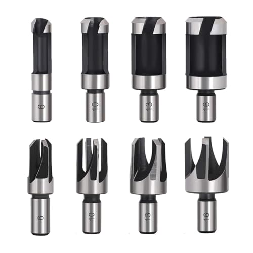 ANBOO 8 Stück Holz Plug Cutter Bohrer Set,Zapfenbohrer aus Kohlenstoffstahl,Zapfenbohrer Set,6mm 10mm 13mm 16mm,Mit Zapfenschneider Und Konischen Bohrern von ANBOO