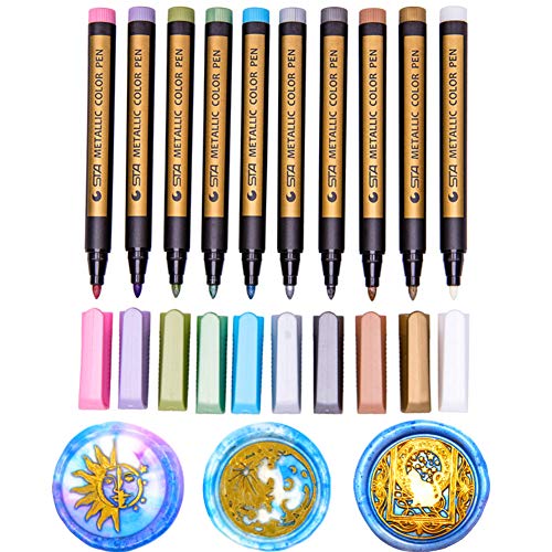 Wachs-Siegelstift-Set, Anbose Wachssiegelstift mit 10 verschiedenen Farben zum Dekorieren von Wachssiegelstempeln, Metallic-Marker, passend für alle Wachssiegelperlen oder Wachssiegelstäbchen von ANBOSE