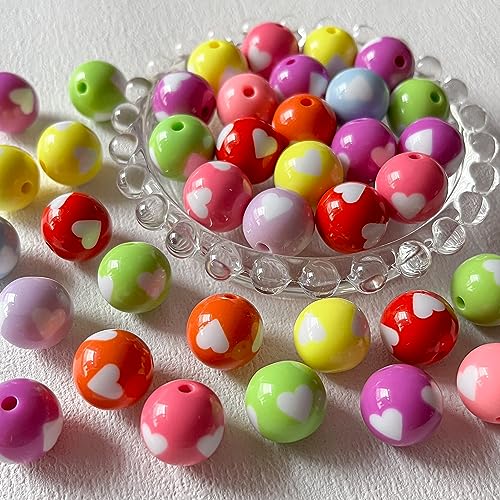 ANCADN 16mm Acryl Perlen Herz Perlen Bunte Perlen Multicolor Runde Perlen für DIY Schmuckherstellung (Herz-Perlen) von ANCADN