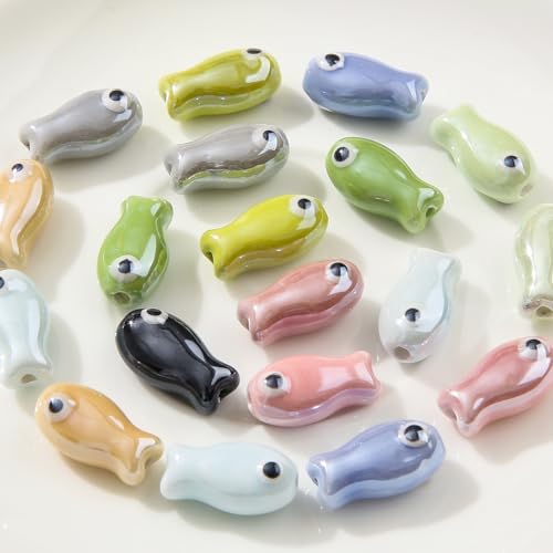 ANCADN 20 Stück Fischperlen Keramikperlen Tierperlen niedliche Perlen für DIY Schmuckherstellung (Fisch) von ANCADN