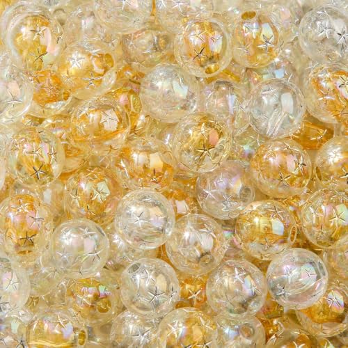 ANCADN Acryl-Sternperlen, 16 mm, 100 Stück, goldene und silberne Sternperlen, runde Abstandshalter, lose Perlen für selbstgemachte Armbänder, Halsketten, Handyketten, Schmuckherstellung (Jystar) von ANCADN