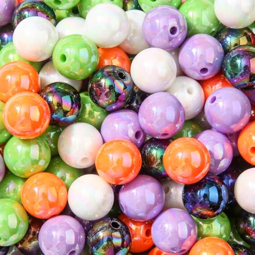 ANCADN Acrylperlen, 16 mm, 100 Stück, Helloween-Stil, Kaugummi-Perlen, lila & orange und schwarz, Perlen für Stifte für Halsketten, Schmuck, Armbänder, DIY Handwerk (ab Halloween) von ANCADN