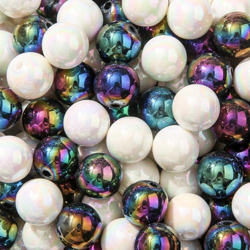 ANCADN Acrylperlen, 16 mm, 100 Stück, Kaugummi-Perlen, Perlen für Stifte, Jumbo-Kunststoffperlen für Halsketten, Schmuck, Armbänder, Bastelarbeiten, Schwarzweiß von ANCADN