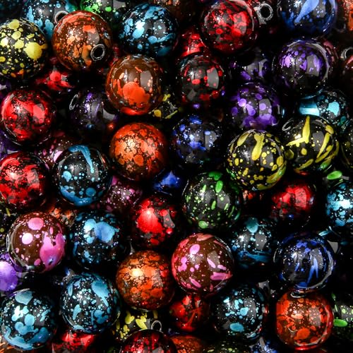 ANCADN Acrylperlen, 16 mm, 90 Stück, dunkle Farben, Schwarz und Marineblau, runde Abstandshalter, lose Perlen für Halloween, DIY-Schmuckherstellung (schwarz und dunkelblau) von ANCADN